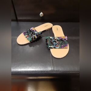 Express Women's Muti Color Beaded Embellished Slip In Sandals Size 7
